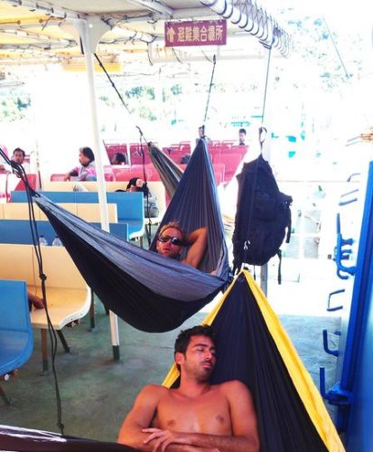 Using the lightweight hammock to sleep while travelling