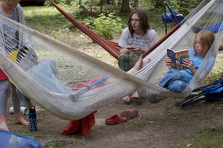 Younfsters while in the hammock camping moment